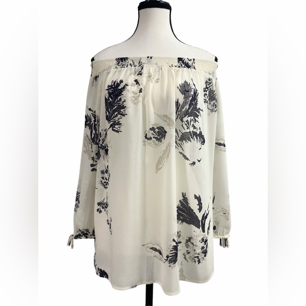 LUCKY BRAND Off-Shoulder Black/Cream Blouse - Size L - NWOT